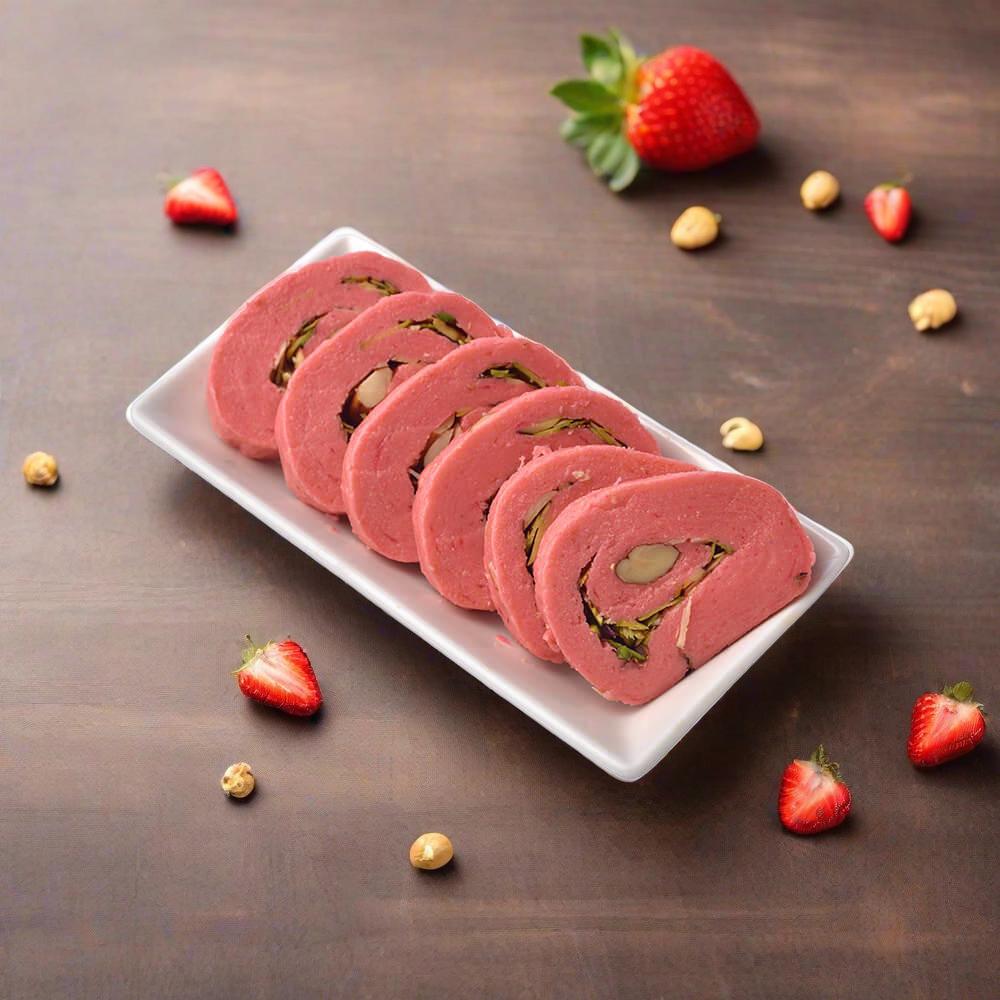 Kaju Strawberry Cake Roll